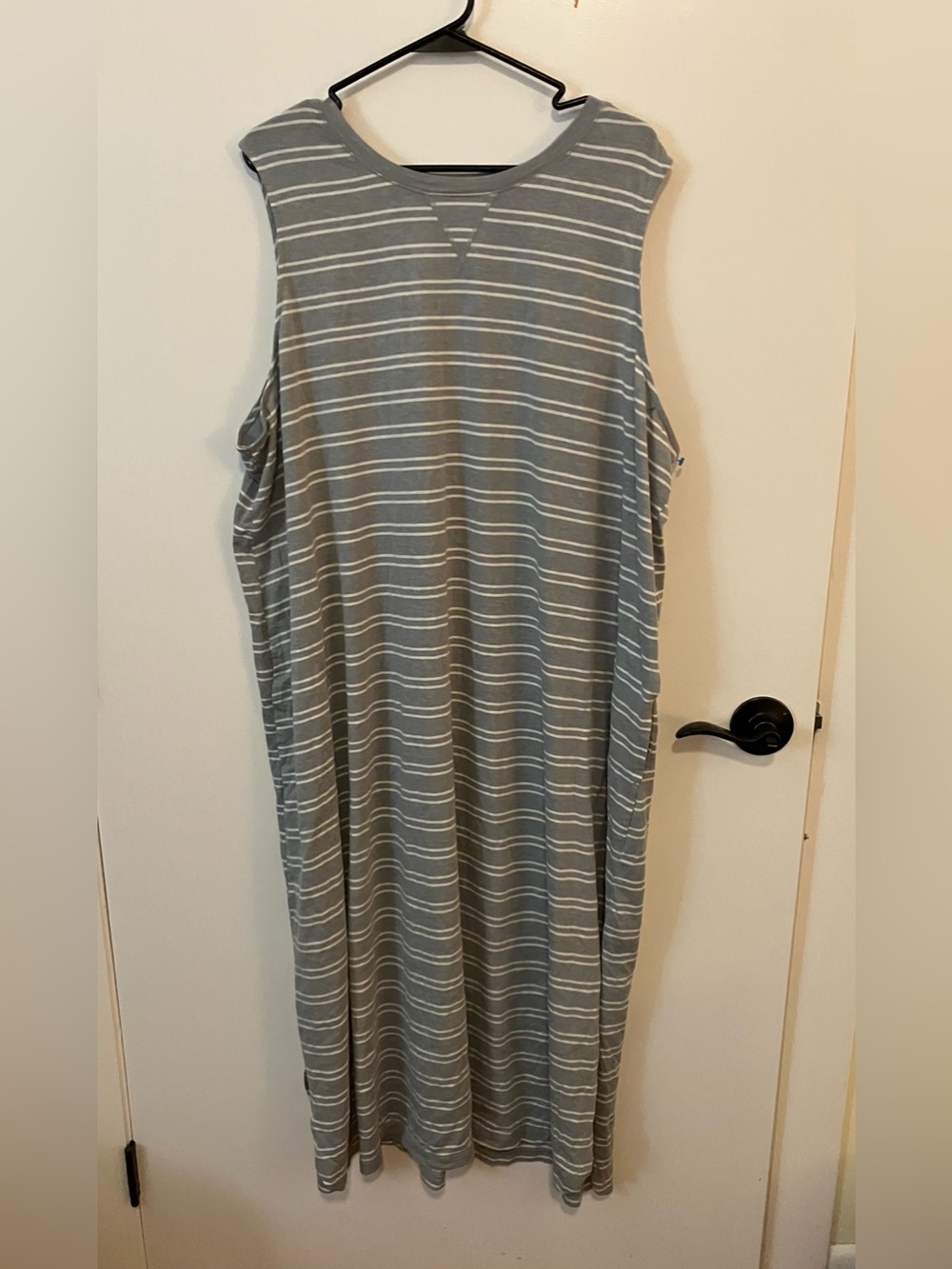 Midnight by Carole Hochman Gray and White Striped Plus Knit Tank Dress